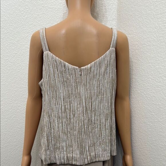 David's Bridal Cream Tan Gold Silver Maxi Dress & Long Sleeve Jacket Side Slit - Picture 6 of 13